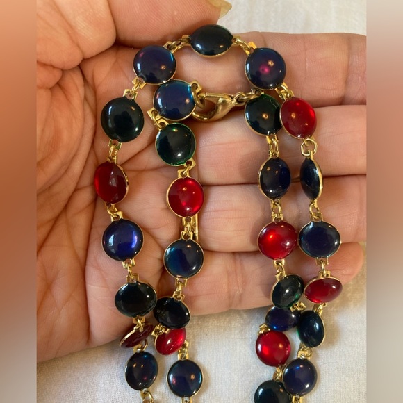 Blue &‎ Red Bezel Set Stones Vintage Necklace - Picture 7 of 7